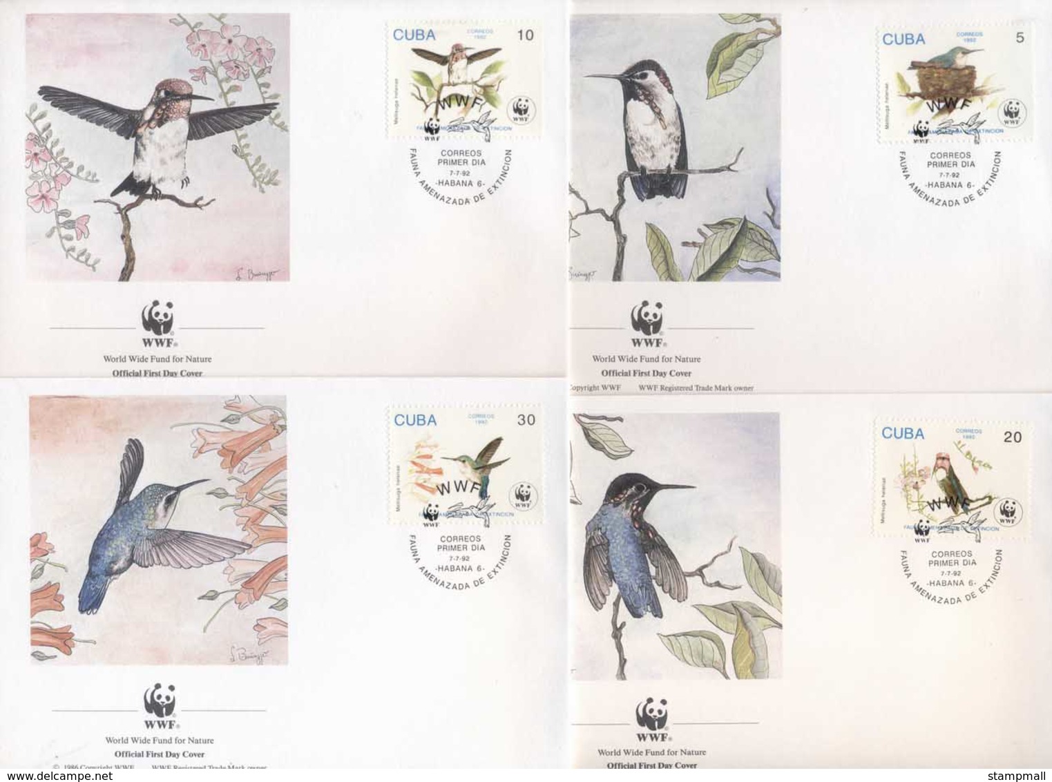 Caribbean Is 1992 WWF Bee Hummingbird FDC - Used Stamps