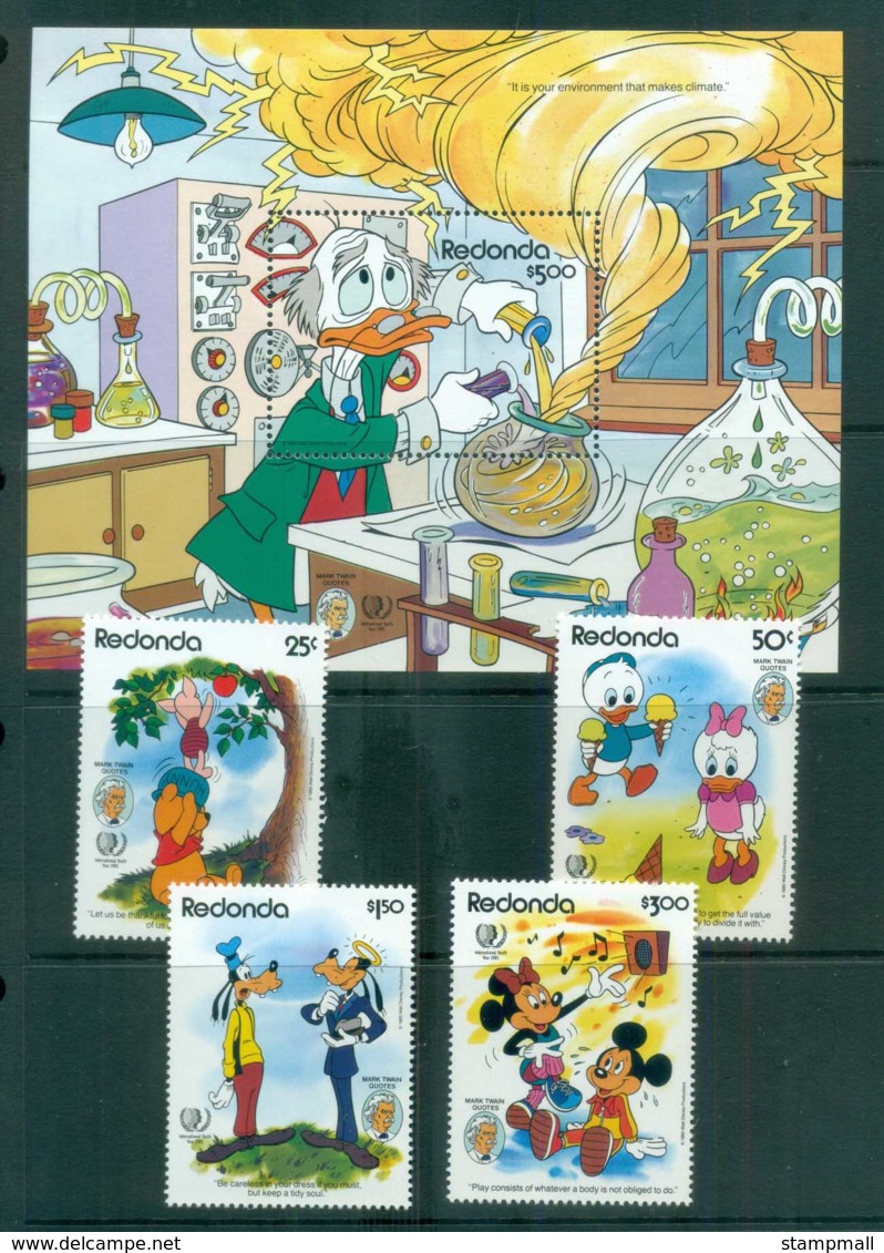 Redonda 1985 Disney, Mark Twain Characters + MS MUH Lot79041 - West Indies