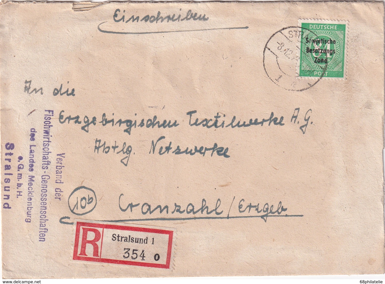 ALLEMAGNE ZONE SOVIETIQUE LETTRE RECOMMANDEE DE STRALSUND - Sonstige & Ohne Zuordnung