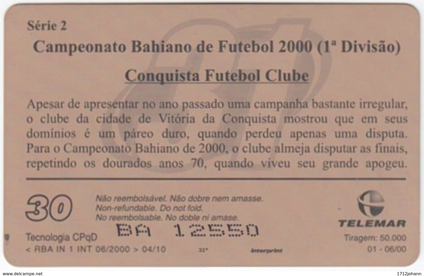 BRASIL G-497 Magnetic Telemar - Sport, Soccer - Used - Brazil