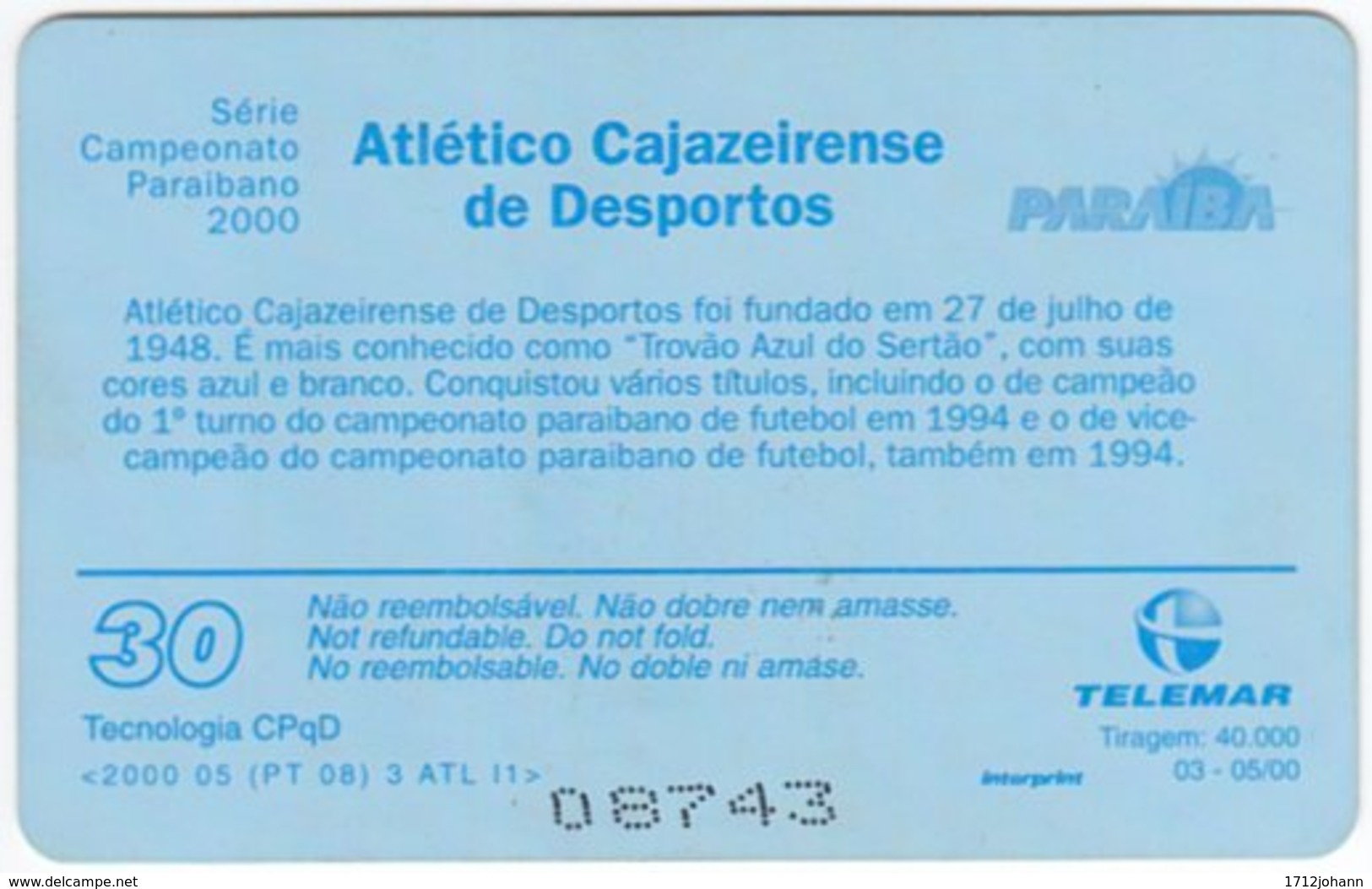 BRASIL G-498 Magnetic Telemar - Sport, Soccer - Used - Brasil