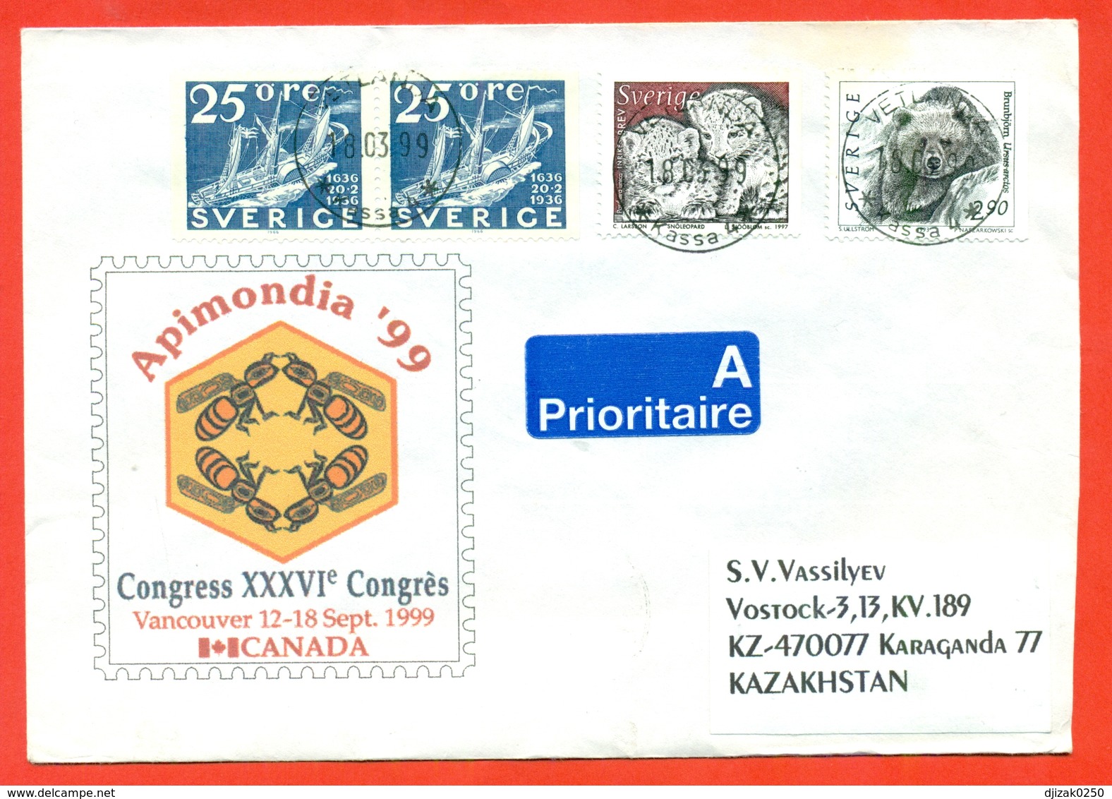 Sweden 1999.Fauna. Ships. The Envelope Is Really Past Mail.Airmail. - Covers & Documents