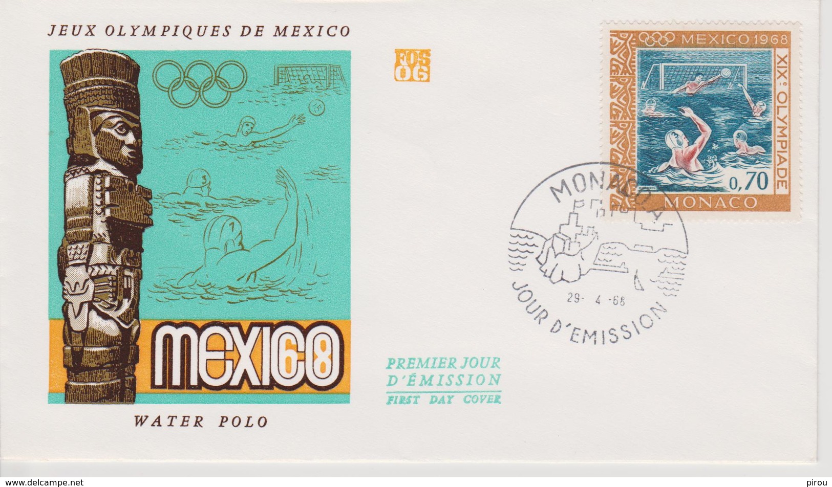 FDC MONACO JEUX OLYMPIQUES DE MEXICO 1968 ( Water Polo ) - Zomer 1968: Mexico-City