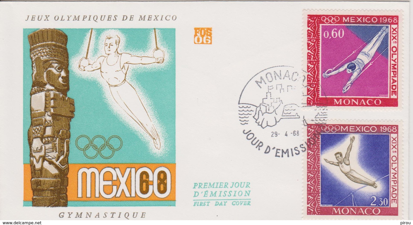 FDC MONACO JEUX OLYMPIQUES DE MEXICO 1968 ( Gymnastique ) - Zomer 1968: Mexico-City