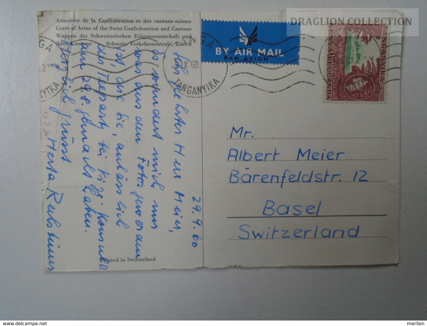 D161598 Switzerland Coats Of Arms - Sent From Tanganyika  Tanga  1960 To Basel - Ouganda