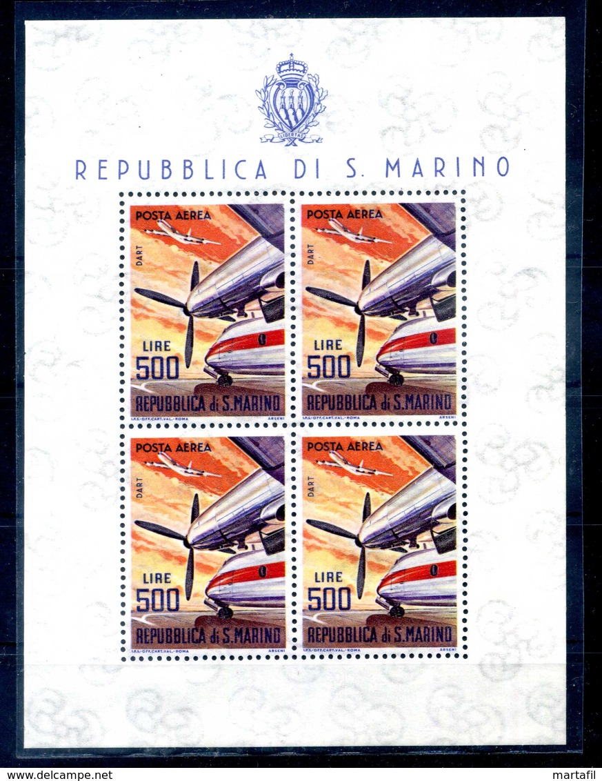 1965 SAN MARINO POSTA AEREA BF37 MNH ** AEREI MODERNI - Blocks & Sheetlets