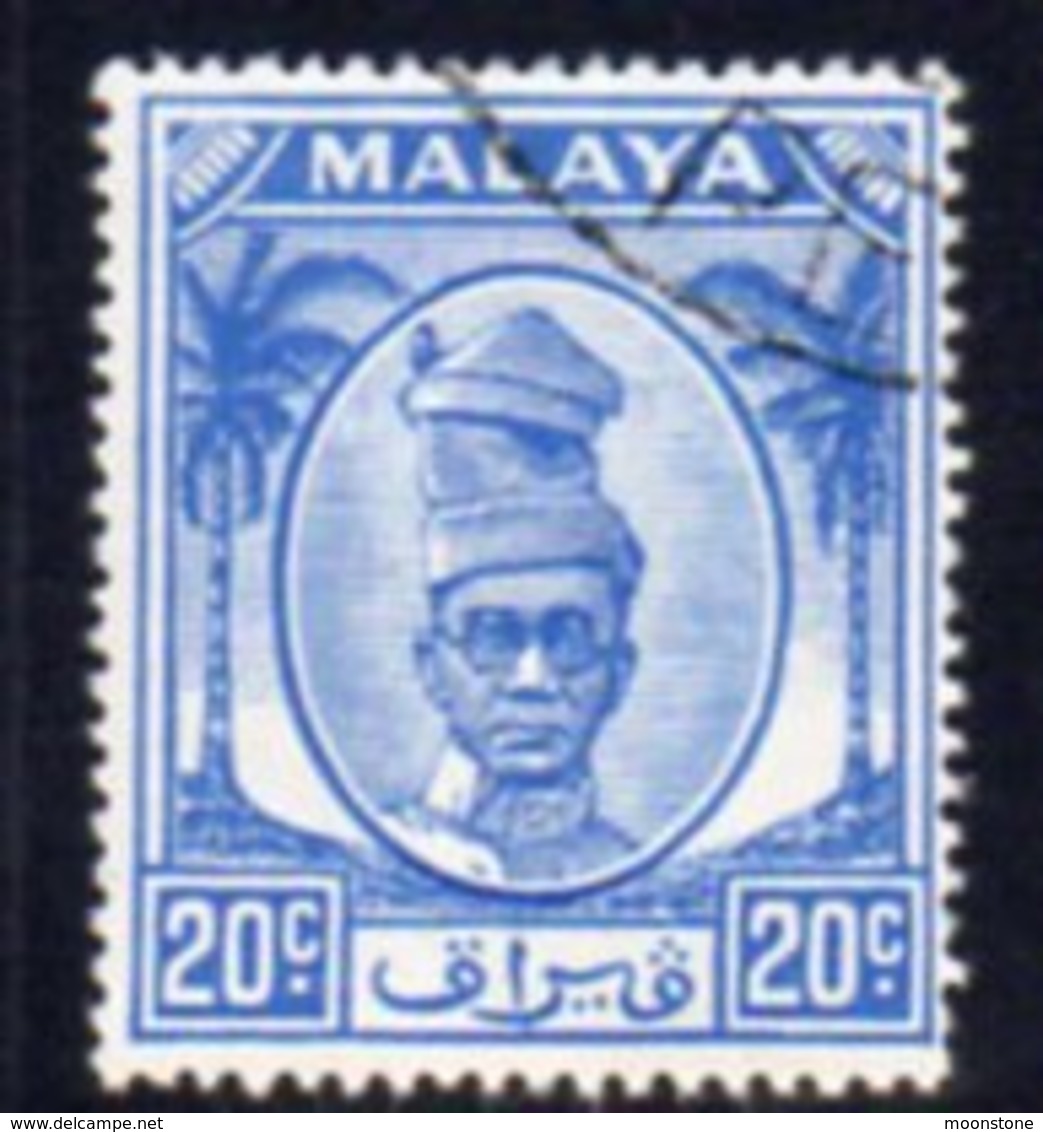 Malaya Perak 1950-6 Sultan Izzuddin Shah Definitives 20c Blue Value, Used, SG 140 - Perak