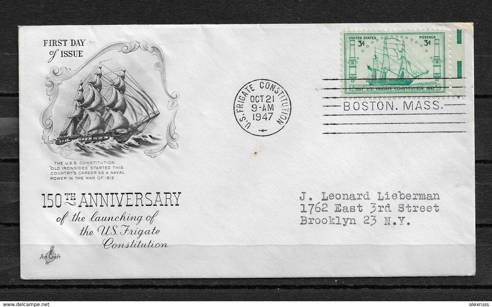 USA Cachet FDC 1947 Sailing Ships, Frigate "Constitution", VF-XF !! (RS-2) - 1941-1950