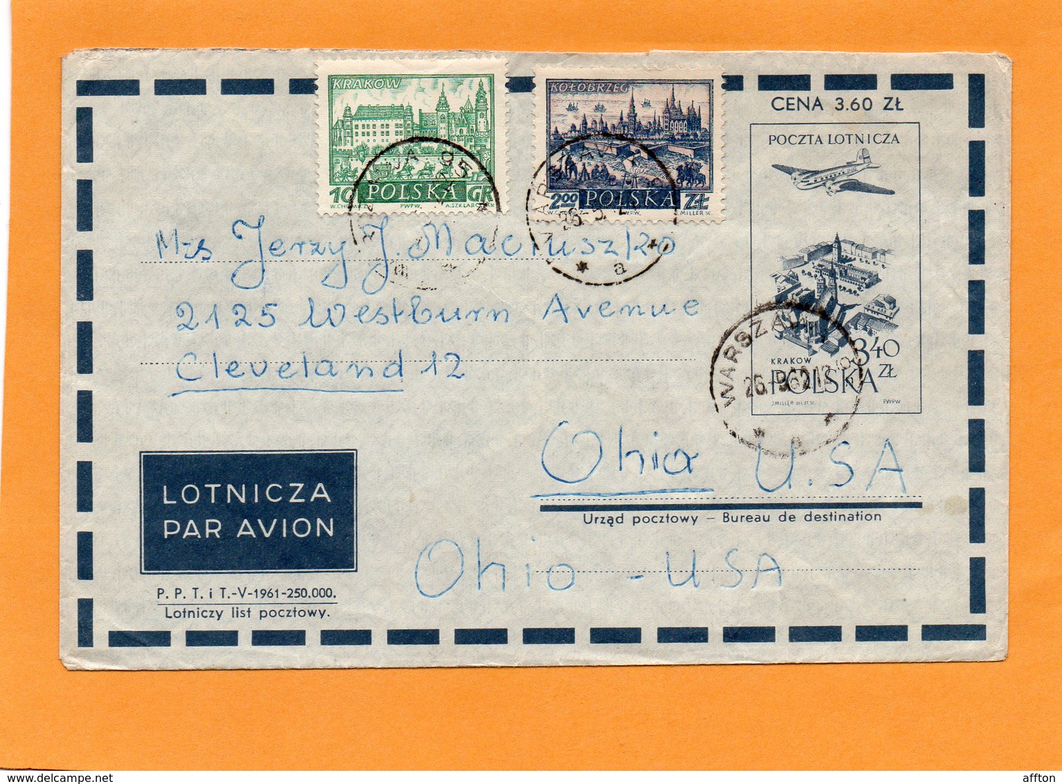 Poland 1961 Air Mail Cover Mailed To USA - Cartas & Documentos