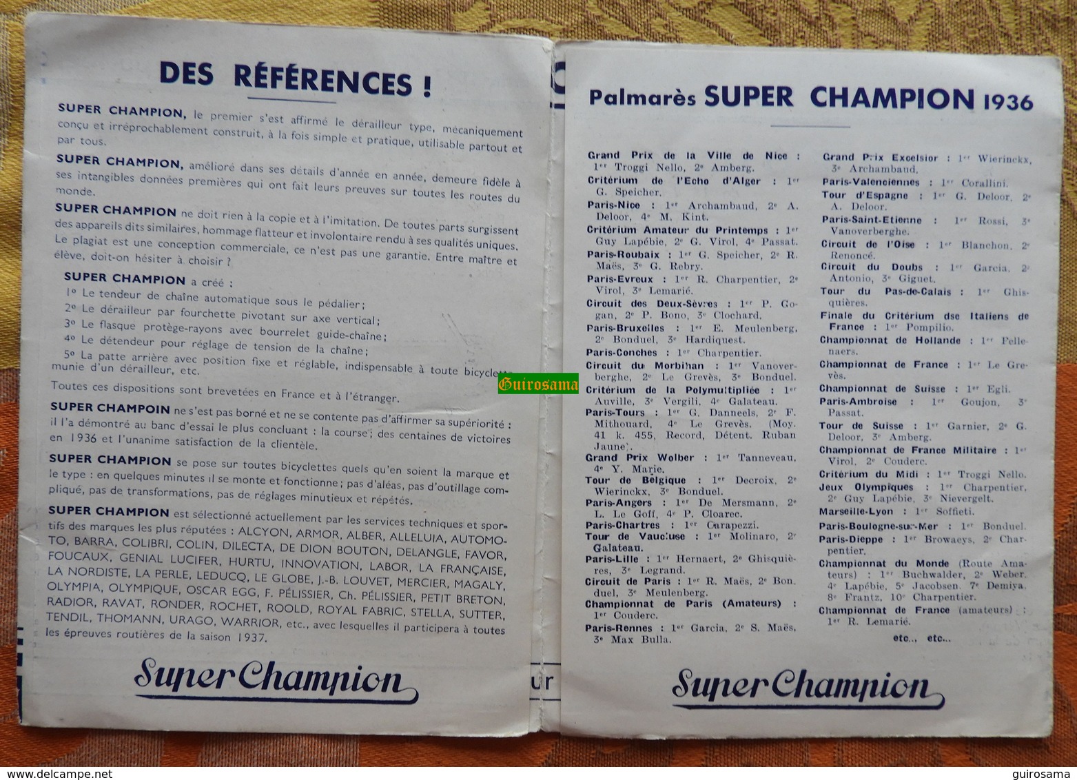 Bicyclette Super Champion - Catalogue De Février 1937 - Avec Photo En Couv De R. Le Grêves, Champion De France 1936-1937 - Cyclisme
