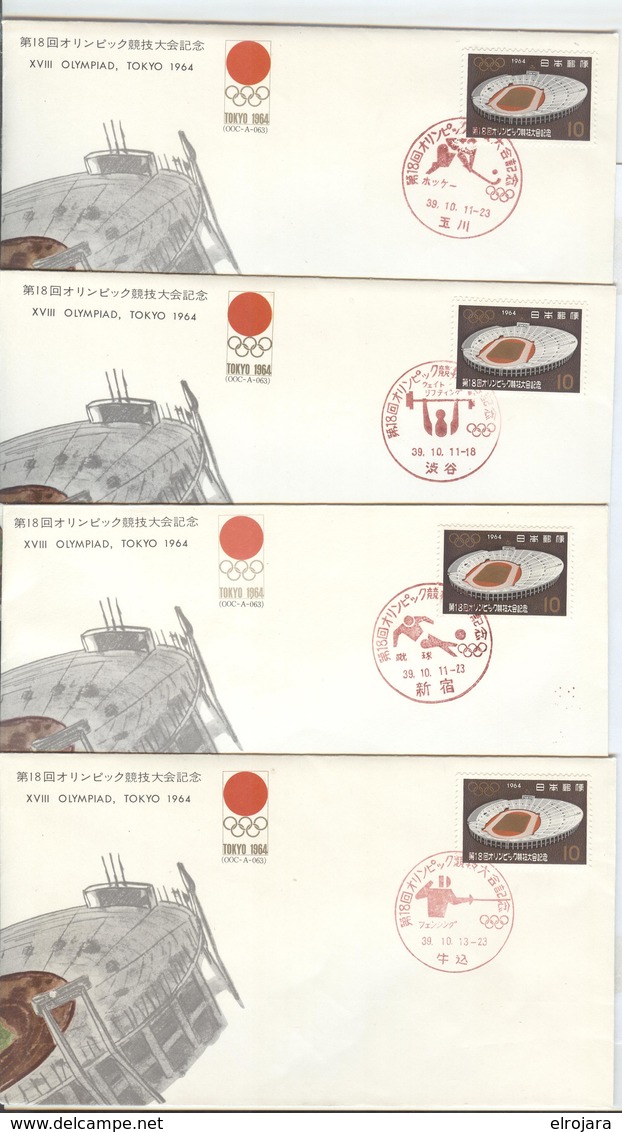 JAPAN 20 Olympic Covers With The Complete Set Illustrated Olympic Handcancels Of Different Towns With Folder - Summer 1964: Tokyo