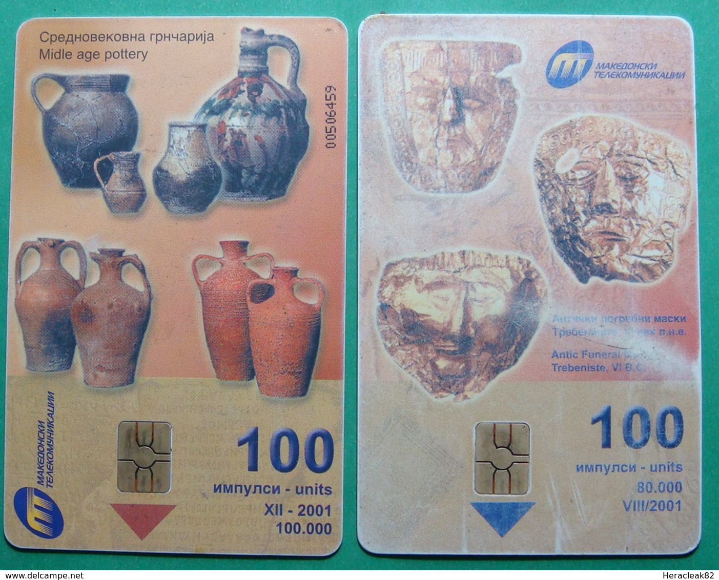 Macedonia Lot Of 2 CHIP PHONE CARDS USED, Operator: MT, 100 Units *ARCHEOLOGY*, 2001 - Macedonia Del Nord