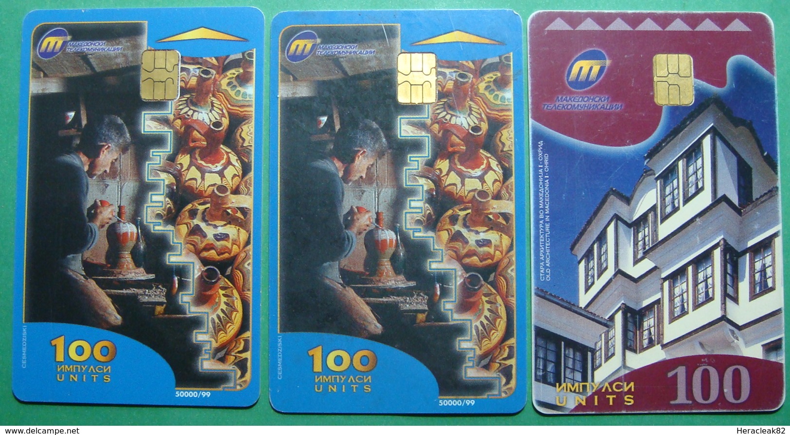 Macedonia Lot Of 3 CHIP PHONE CARDS USED, Operator: MT, 100 Units *OHRID, POTERY MAKER*, 1999 - Nordmazedonien