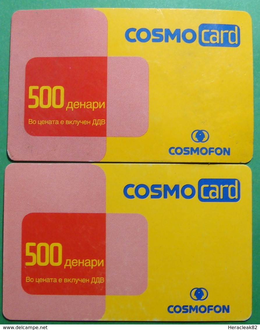 Macedonia Lot Of 2 PREPAID PHONE CARDS USED, Operator: COSMOFON, 500 Denars, 2007, 2008 - Noord-Macedonië