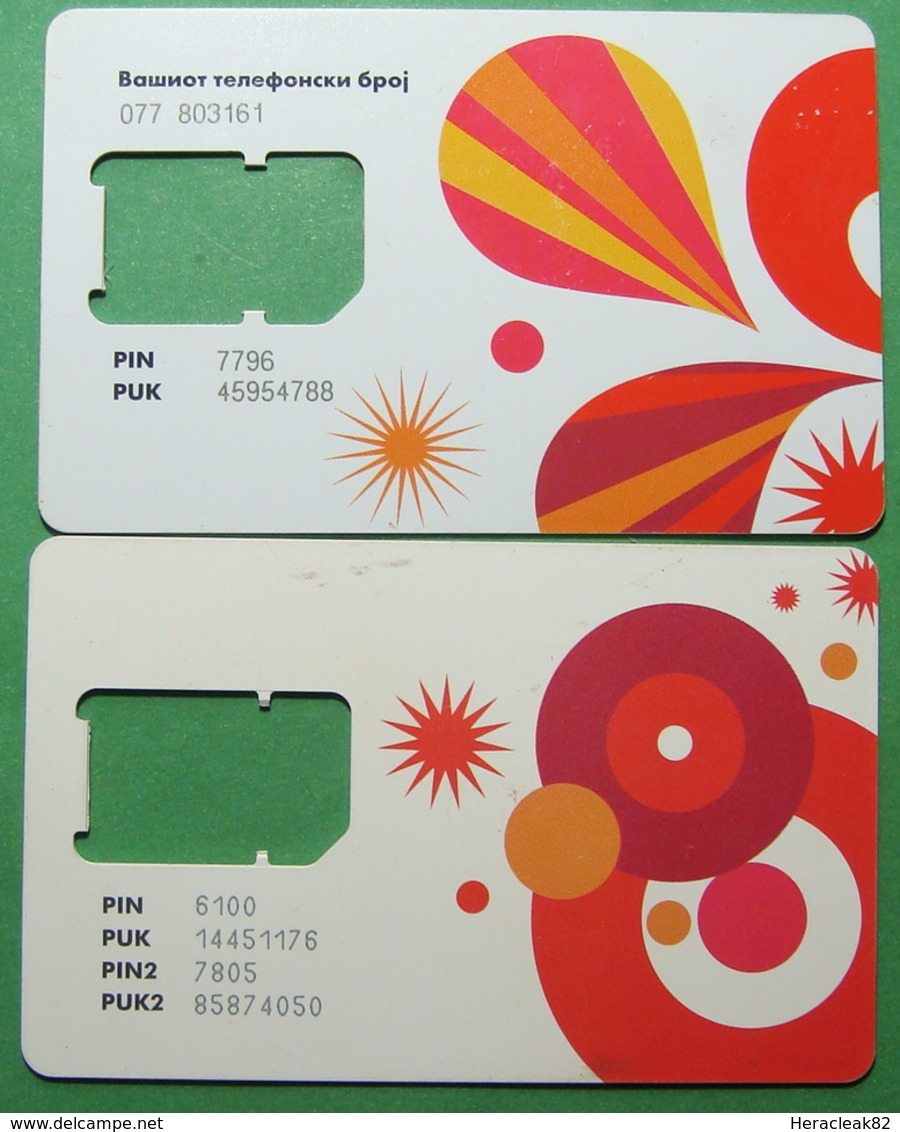 Macedonia Lot Of 2 GSM CHIP PREPAID CARDS USED, Operator: VIP, ND, - Macédoine Du Nord