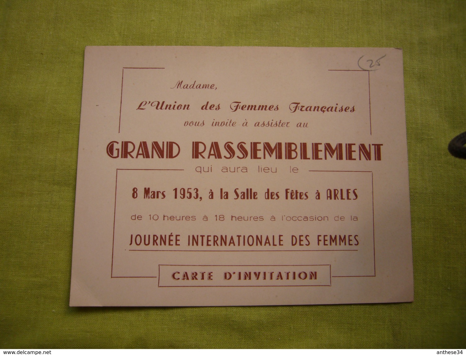 Carte D'invitation Journée Internationale Des Femmes 1953 UFF - Non Classés