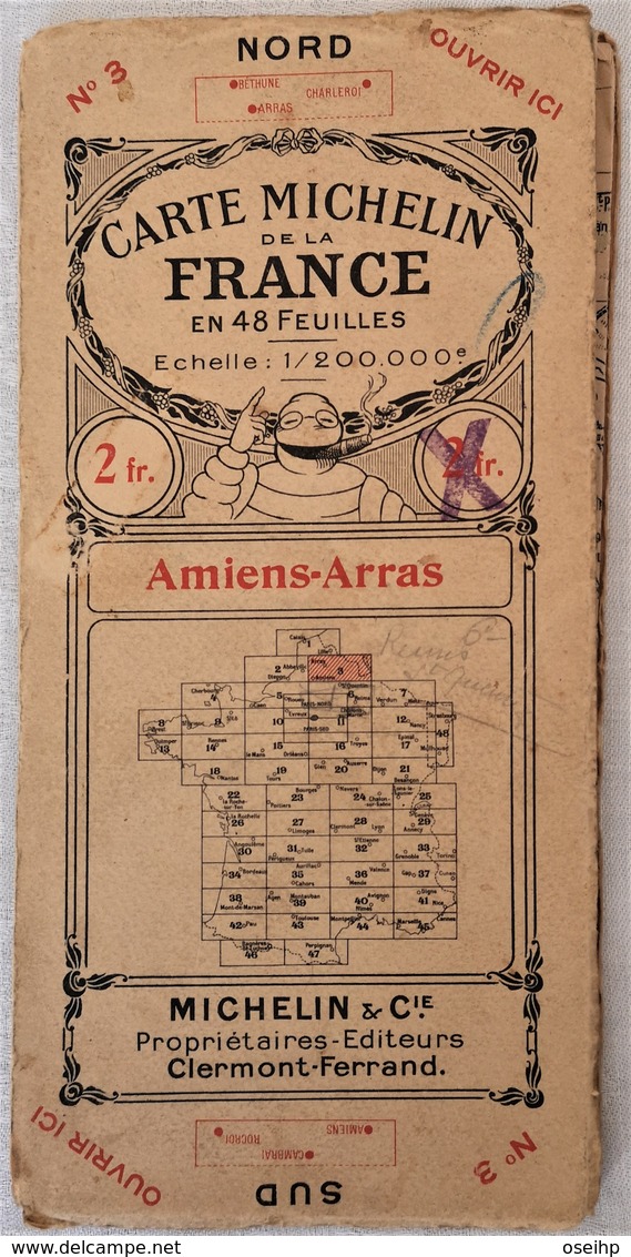 Ancienne Carte MICHELIN De La France 1923 Amiens - Arras N° 3 - Cartes Routières