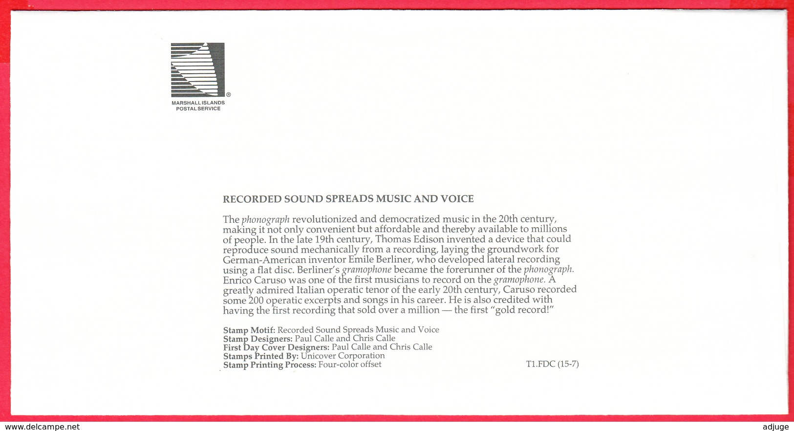 FDC- MARSHALL ISLANDS - RECORDED SOUND SPREADS MUSIC AND VOICE - 1997 _* TOP**2 SCAN - Marshall