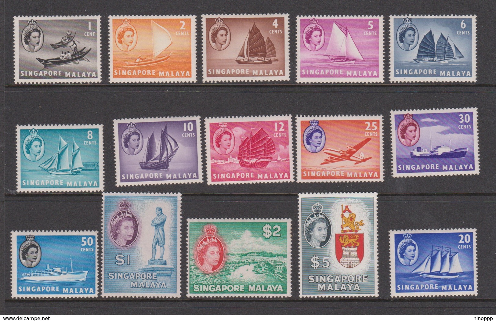 Singapore 41-55 1955 Queen Elizabeth II Definitives, Mint Never Hinged - Singapore (...-1959)