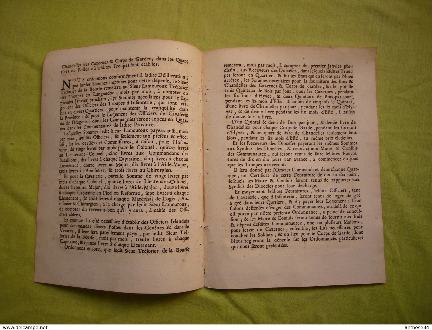 Ordonnance 1714 Languedoc Fournitures Aux Troupes - Décrets & Lois