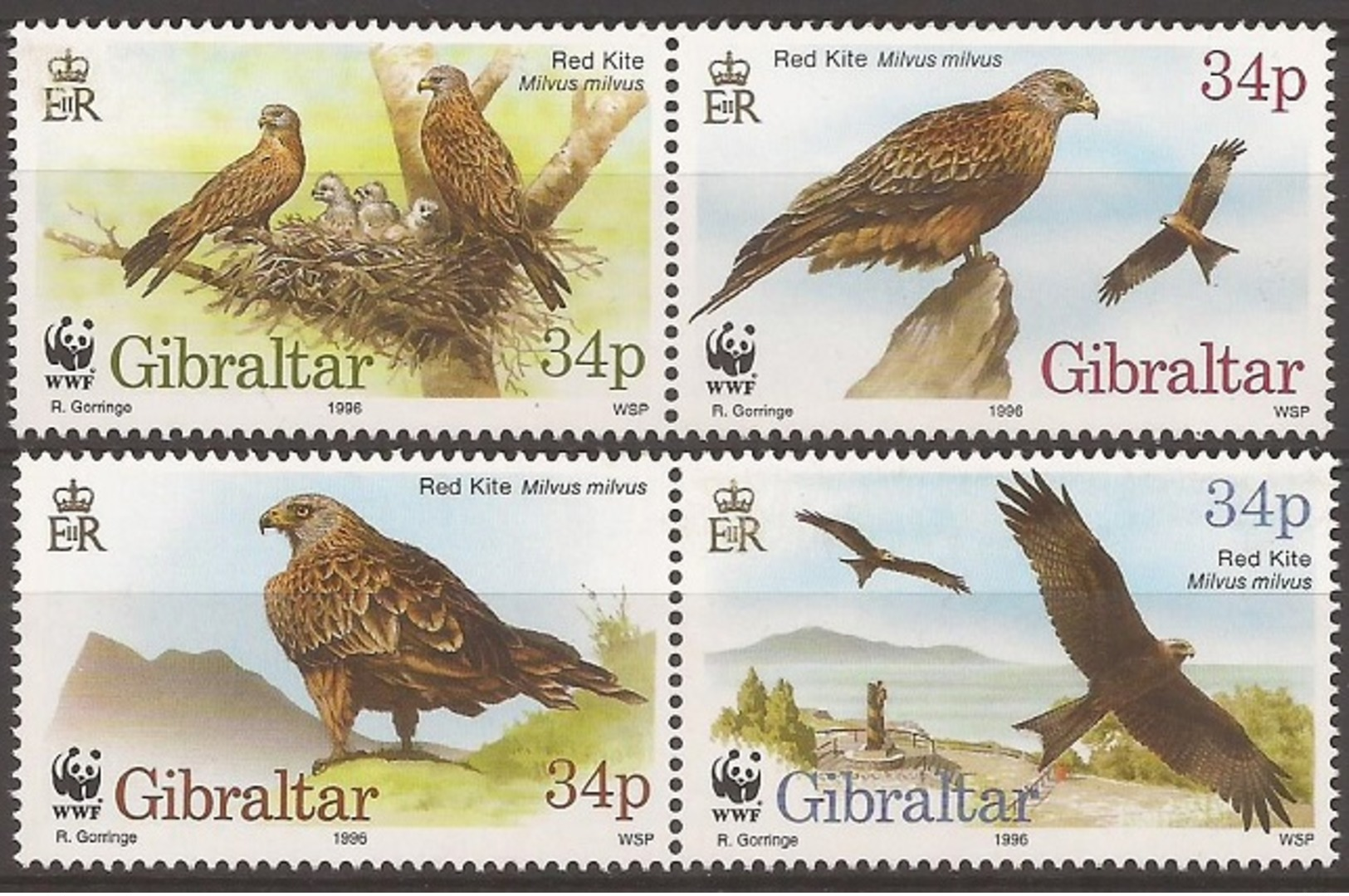 GIBRALTAR 1996 Y&T 783 à 786  Neufs**  Oiseau : Le Milan Royal / Milvus Milvus - Red Kite / WWF - Ongebruikt