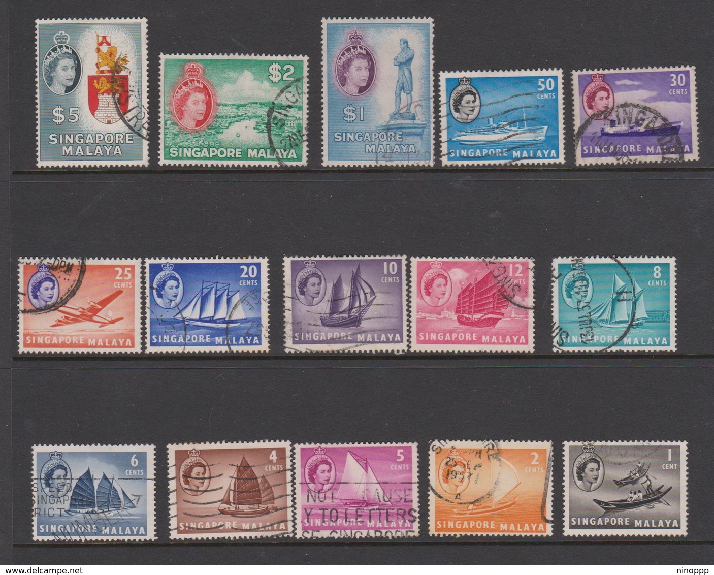 Singapore 41-55 1955 Queen Elizabeth II Definitives, Used - Singapore (...-1959)