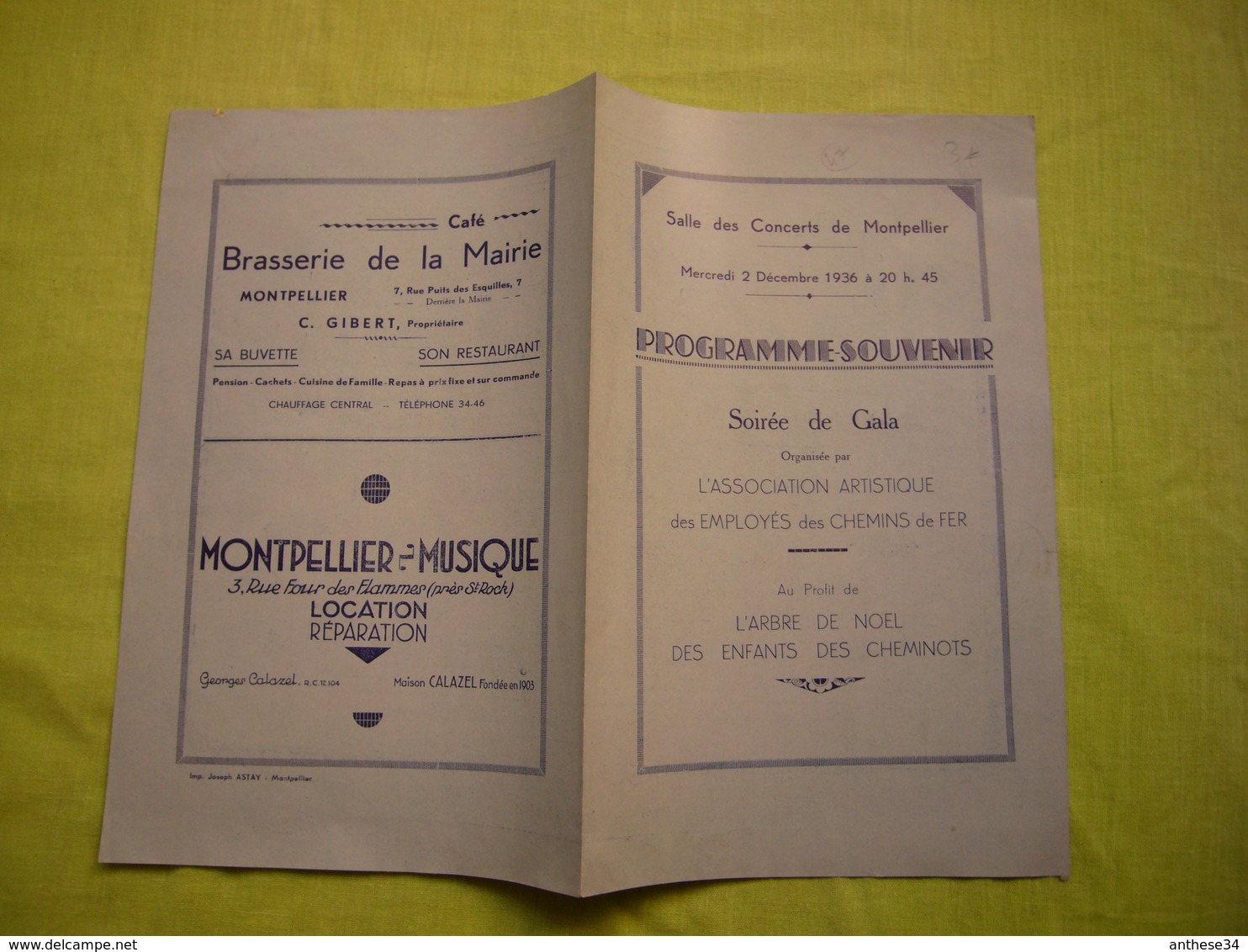 Programme Souvenir 1936 Soirée De Gala Association Chemins De Fer à Montpellier - Programmes