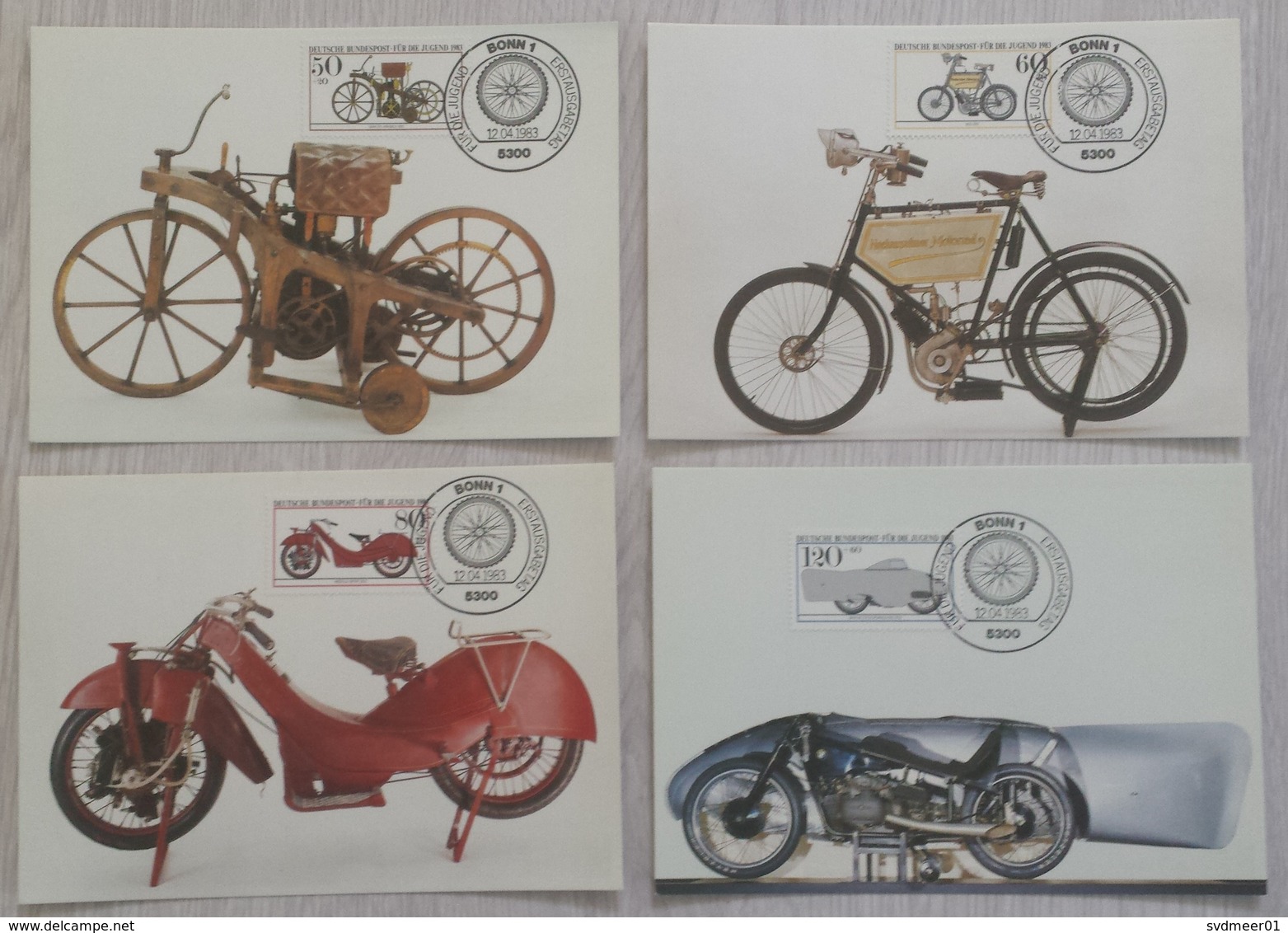 Germany: 4x Maximum Card, 1983, 4 Stamps, Classic Motorcycle, Transport, Motor, Technology (traces Of Use) - Brieven En Documenten