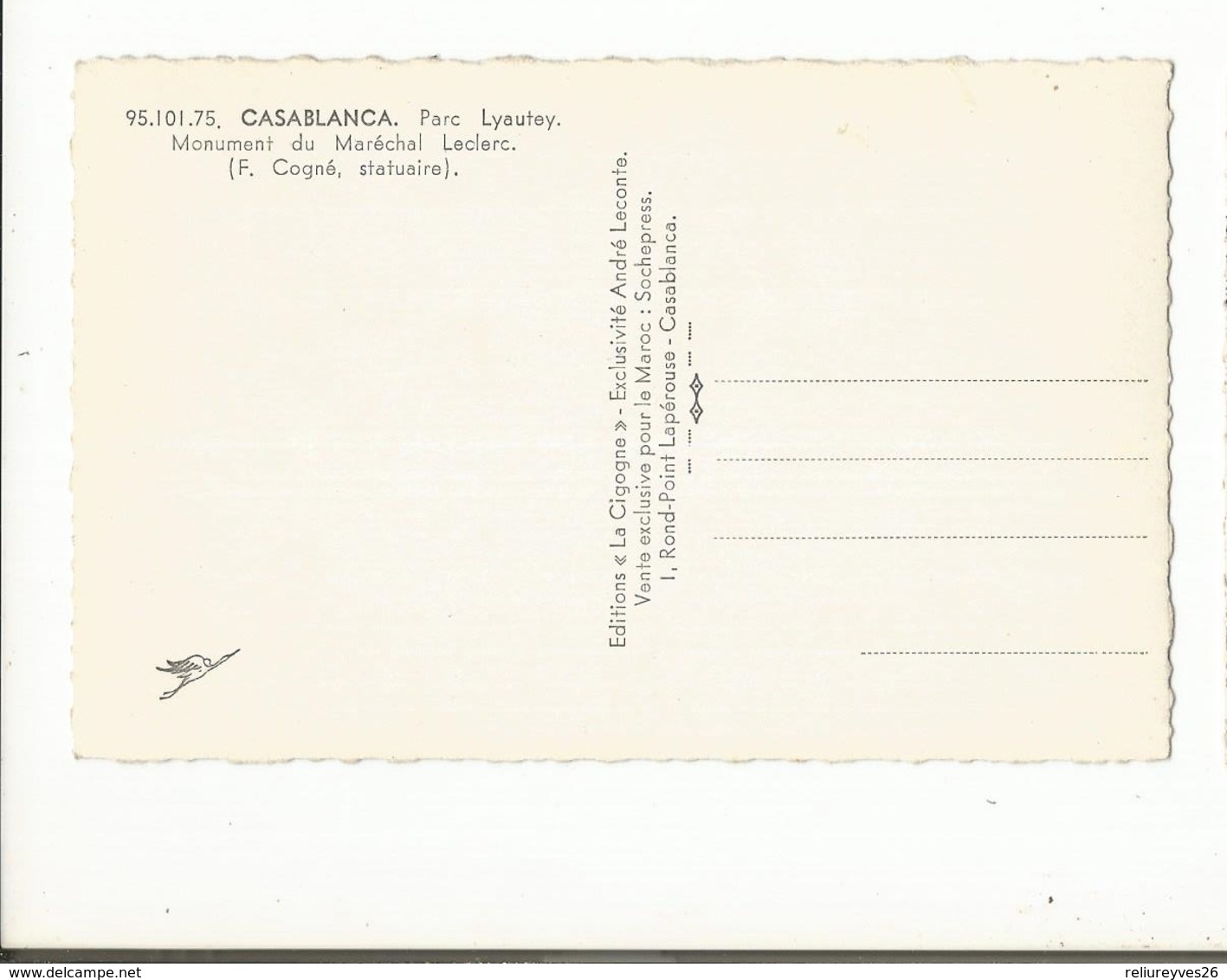 CPSM, Maroc ,N°95 101 75, Casablanca ,Parc Lyautey ,Monument Du Maréchal Leclerc, Ed. La Cigogne - Casablanca