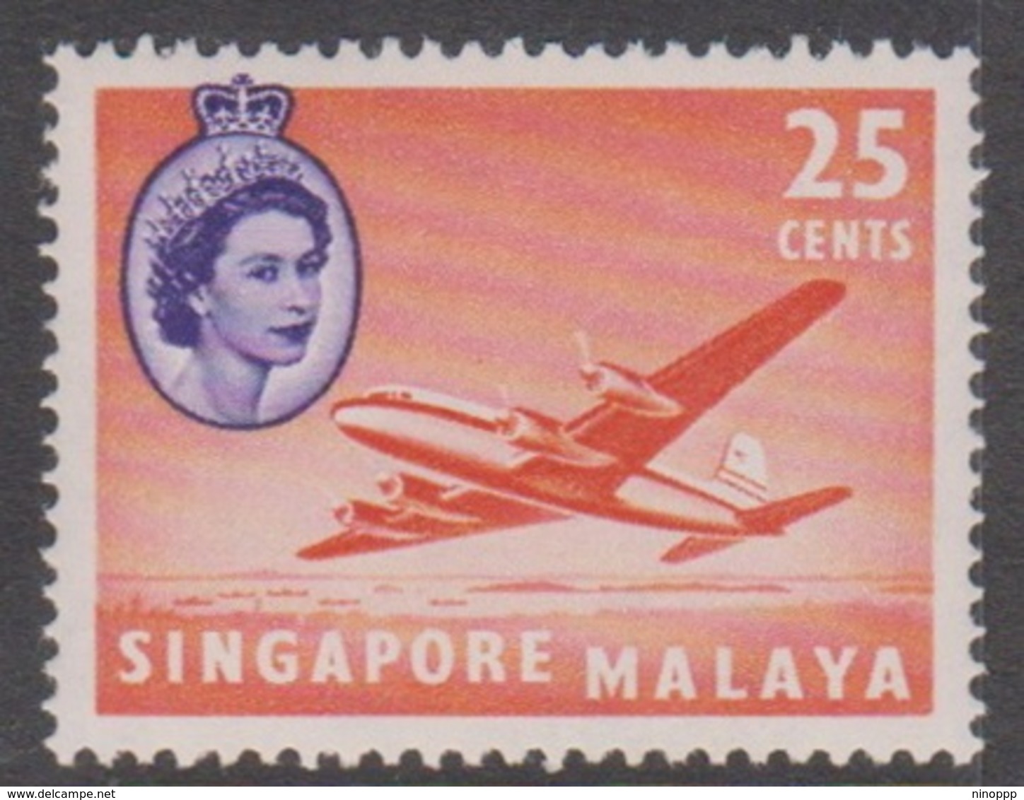 Singapore 50 1955 Queen Elizabeth II Definitives 25c Argonaut Aircraft, Mint Hinged - Singapore (...-1959)