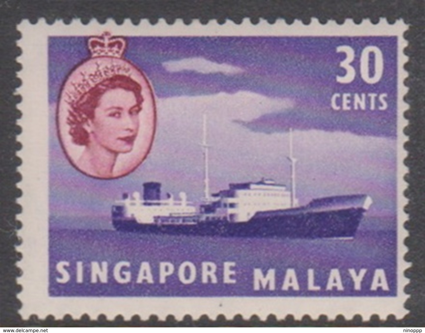 Singapore 51 1955 Queen Elizabeth II Definitives 30c Oil Tanker, Mint Hinged - Singapore (...-1959)