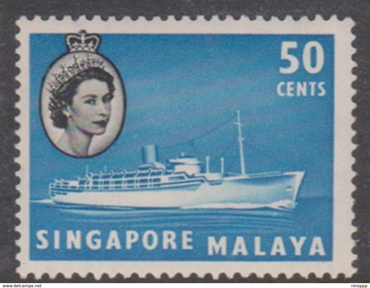 Singapore 52 1955 Queen Elizabeth II Definitives 50c Motorship Chusan, Mint Hinged - Singapore (...-1959)