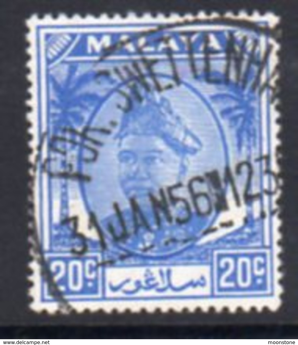 Malaya Selangor 1949-55 Sultan Alam Shah Definitives 20c Blue Value, Used, SG 102 - Selangor