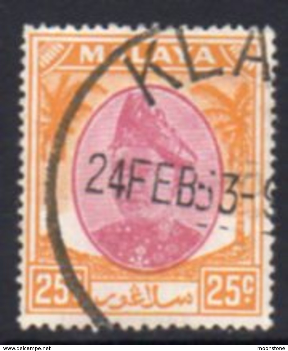 Malaya Selangor 1949-55 Sultan Alam Shah Definitives 25c Value, Used, SG 103 - Selangor