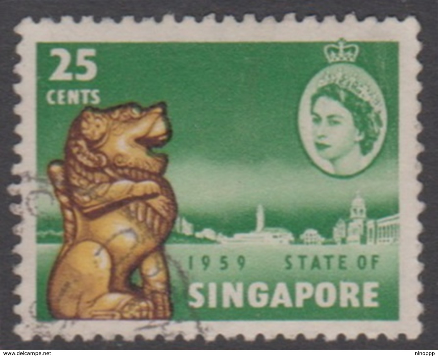 Singapore 59 1959 New Constitution,25c, Used - Singapore (...-1959)