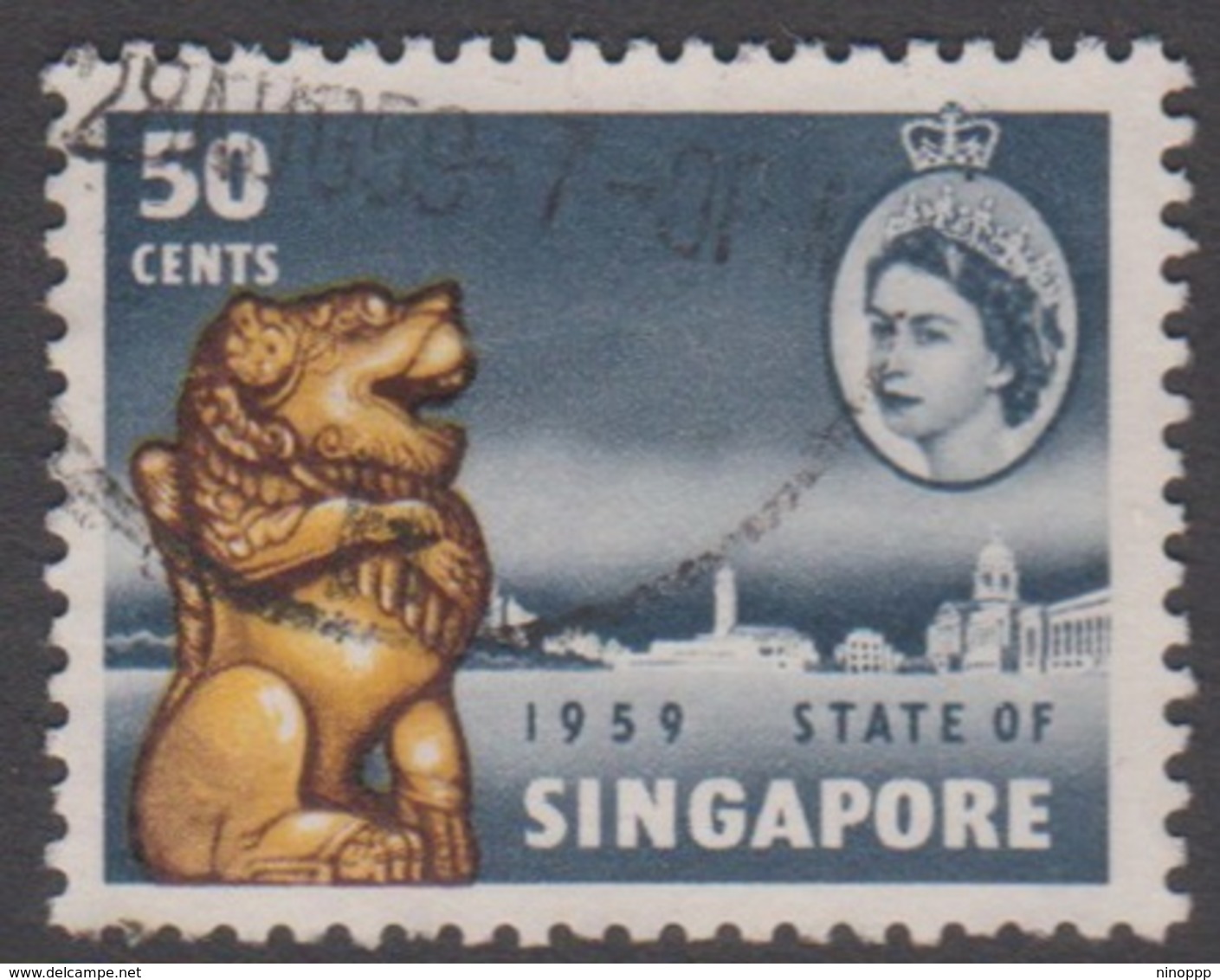 Singapore 61 1959 New Constitution,50c, Used - Singapore (...-1959)