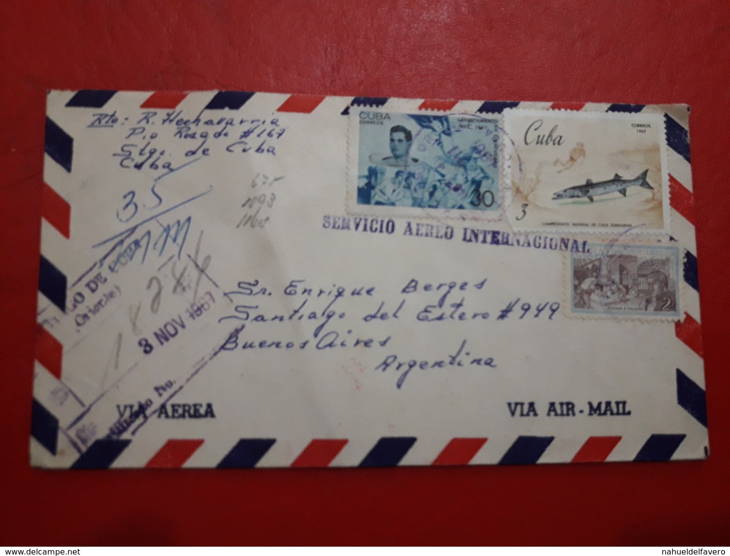 La Cuba Enveloppe Circulé Avec Une Grande Quantité De Timbres 1967 - Cartas & Documentos