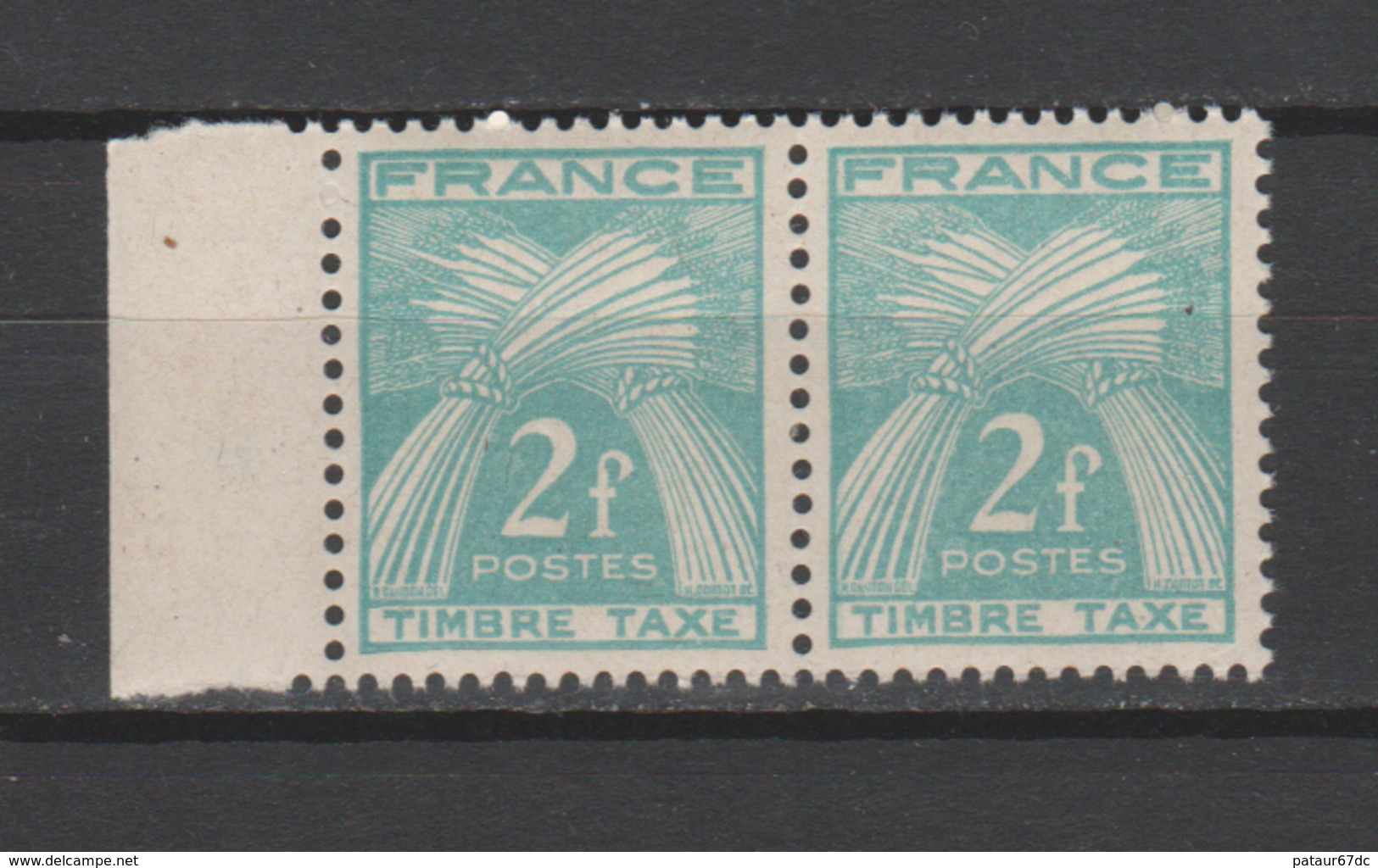 FRANCE / 1946-1955 / Y&T TAXE N° 82 ** : Gerbes "Timbre-Taxe" 2F X 2 En Paire - 1859-1959 Neufs