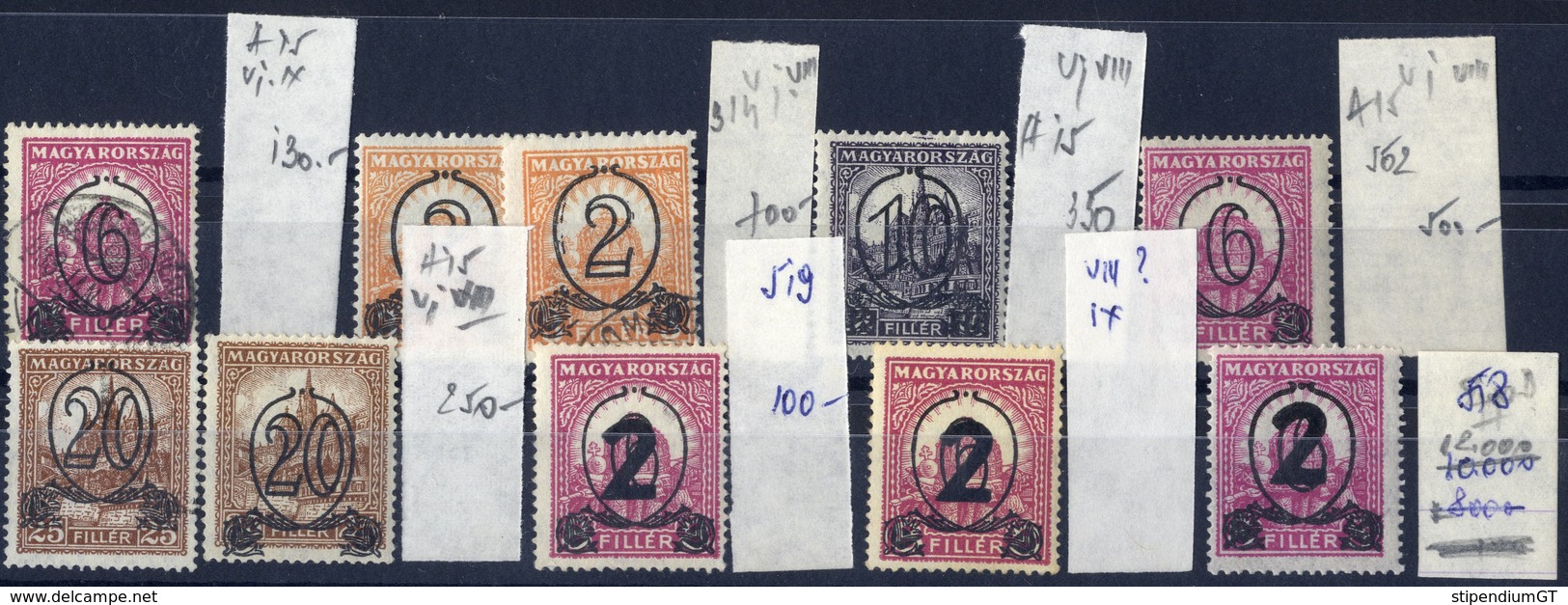 HUNGARY 1931-1932 KISEGÍTŐ BÉLYEGEK I +II  12 Psc Different Perforations +wmk MNH,MH - Neufs