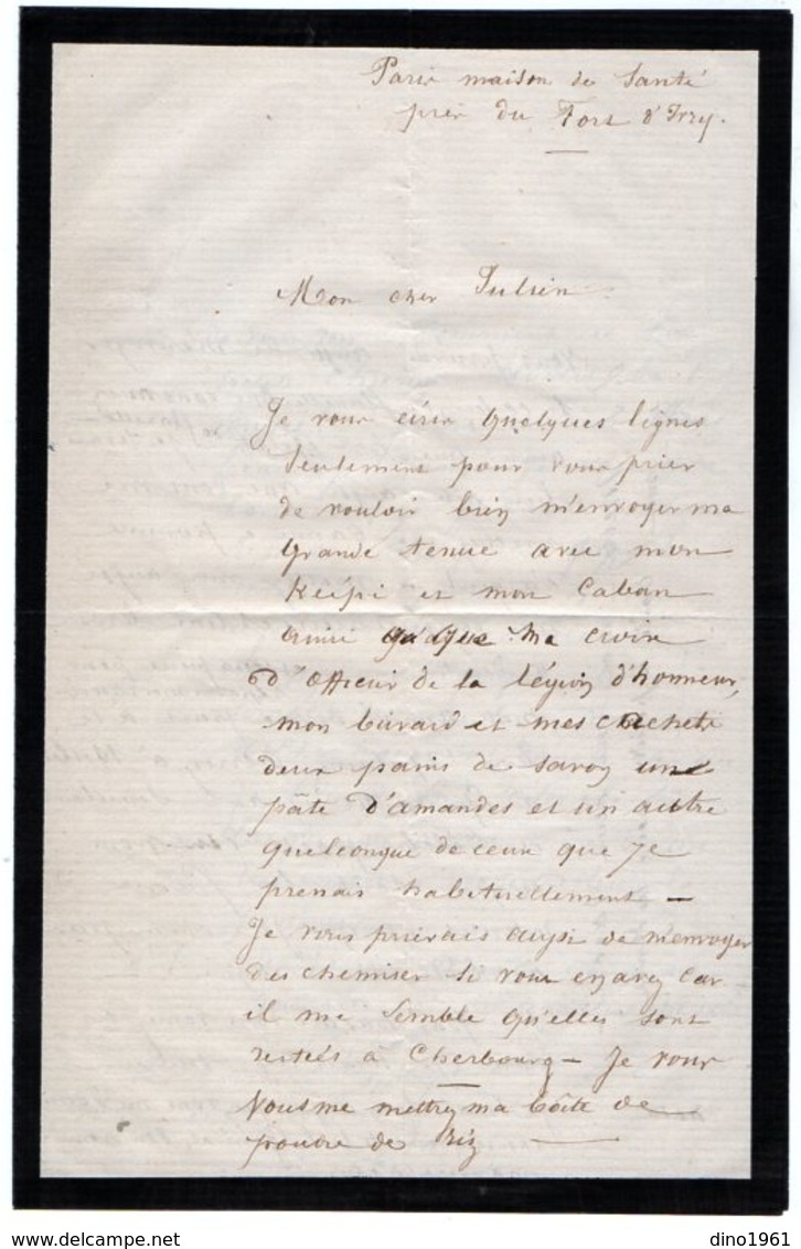 VP13.349  - MILITARIA - PARIS Maison De Santé Près Du Fort D'Ivry - Lettre Du Commandant Du Dépt De La Somme BARDIN - Documents