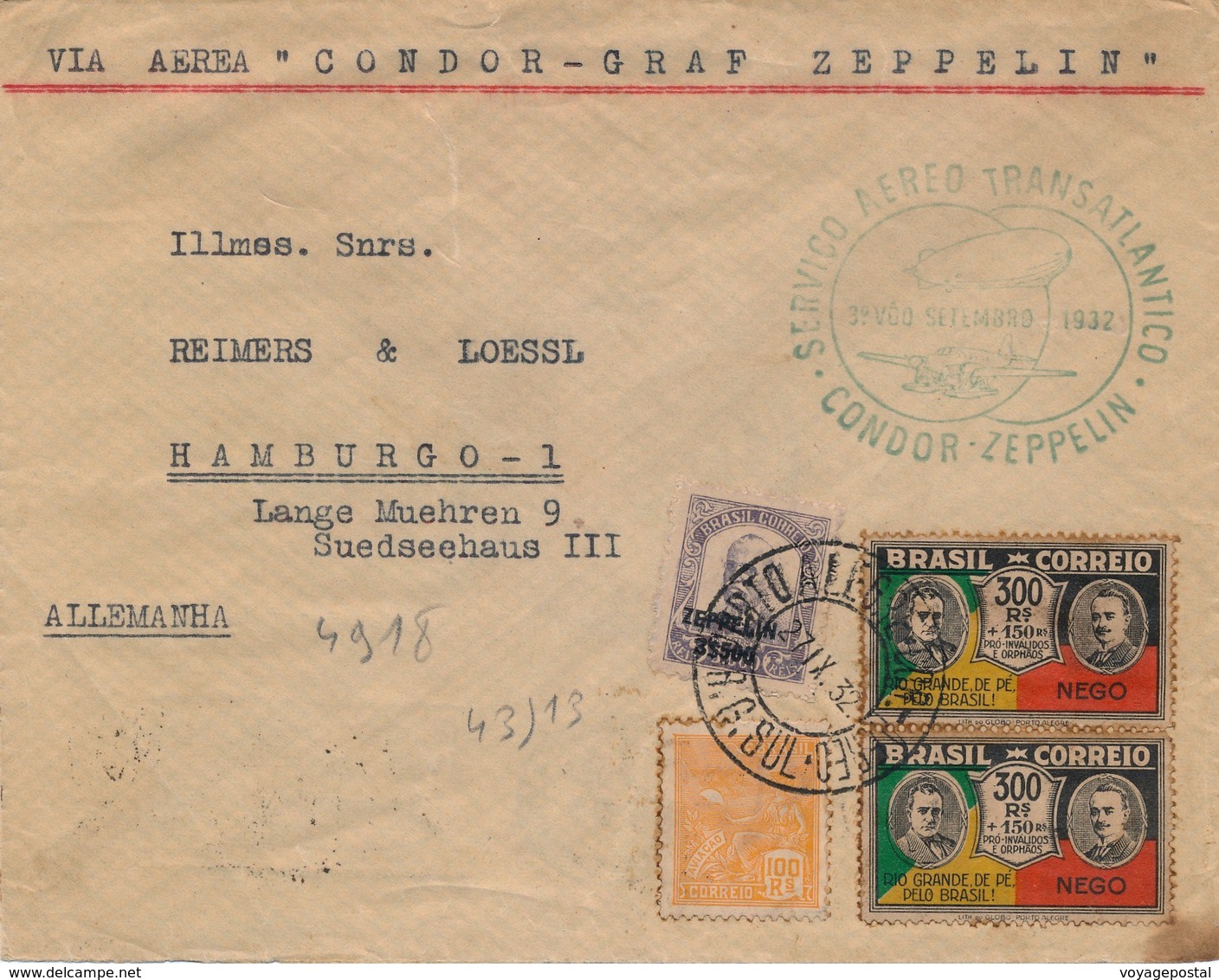 Condor-Graf Zeppelin 1932 Porto Alegre Hugo Hermann Agencia Geral - Airmail