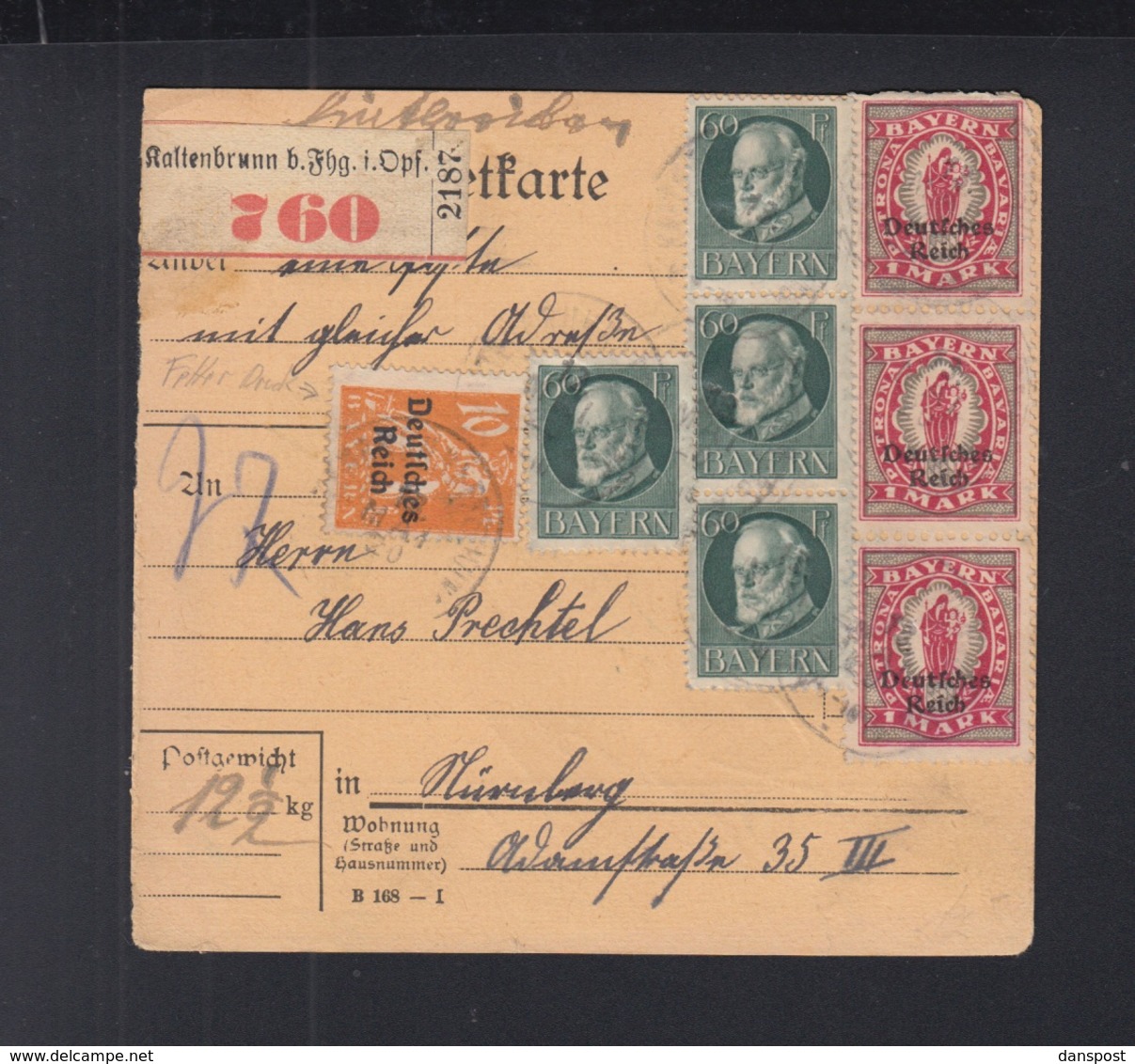 Dt. Reich Paketkarte MiF Mit Bayern Kaltenbrunn - Briefe U. Dokumente