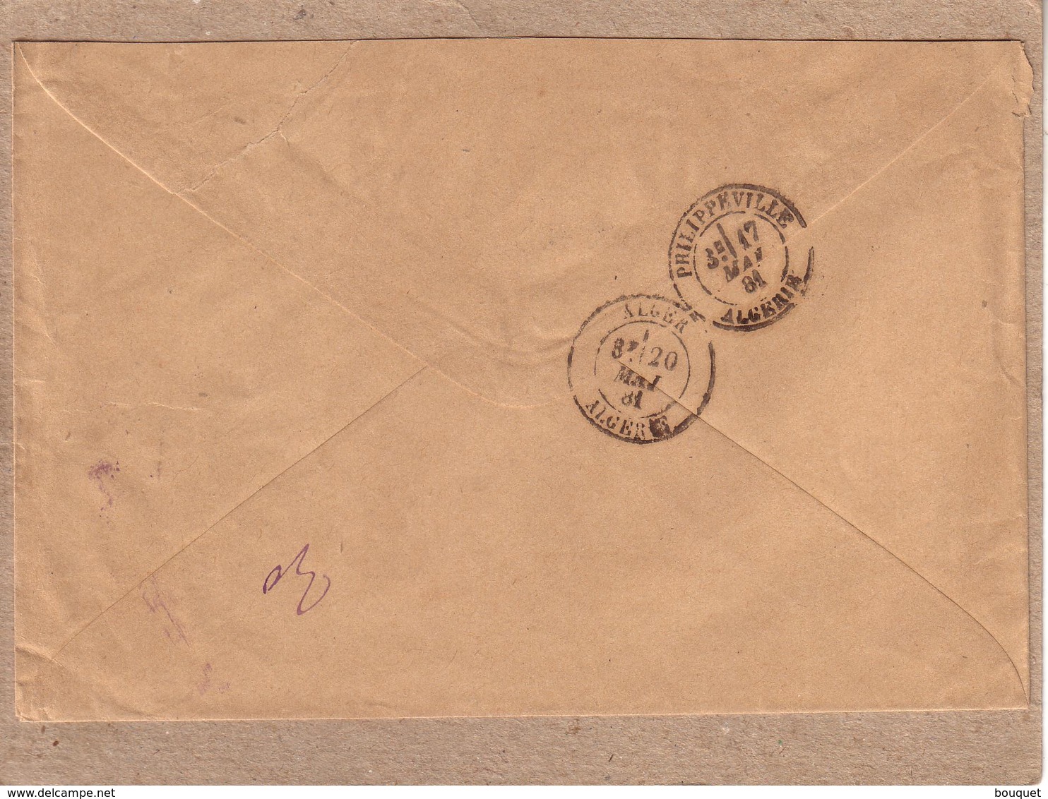 ALGERIE - LETTRE DEPART DE COLLO VIA PHILIPPEVILLE  POUR ALGER , CAD TYPE 17 + TAXE TAMPON 30 C - SIGNEE BAUDOT -  1881 - 1877-1920: Semi-moderne Periode