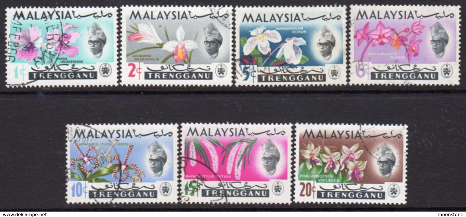 Malaysia Trengganu 1965 Orchids Definitives Set Of 7, Used, SG 100/6 - Malaysia (1964-...)