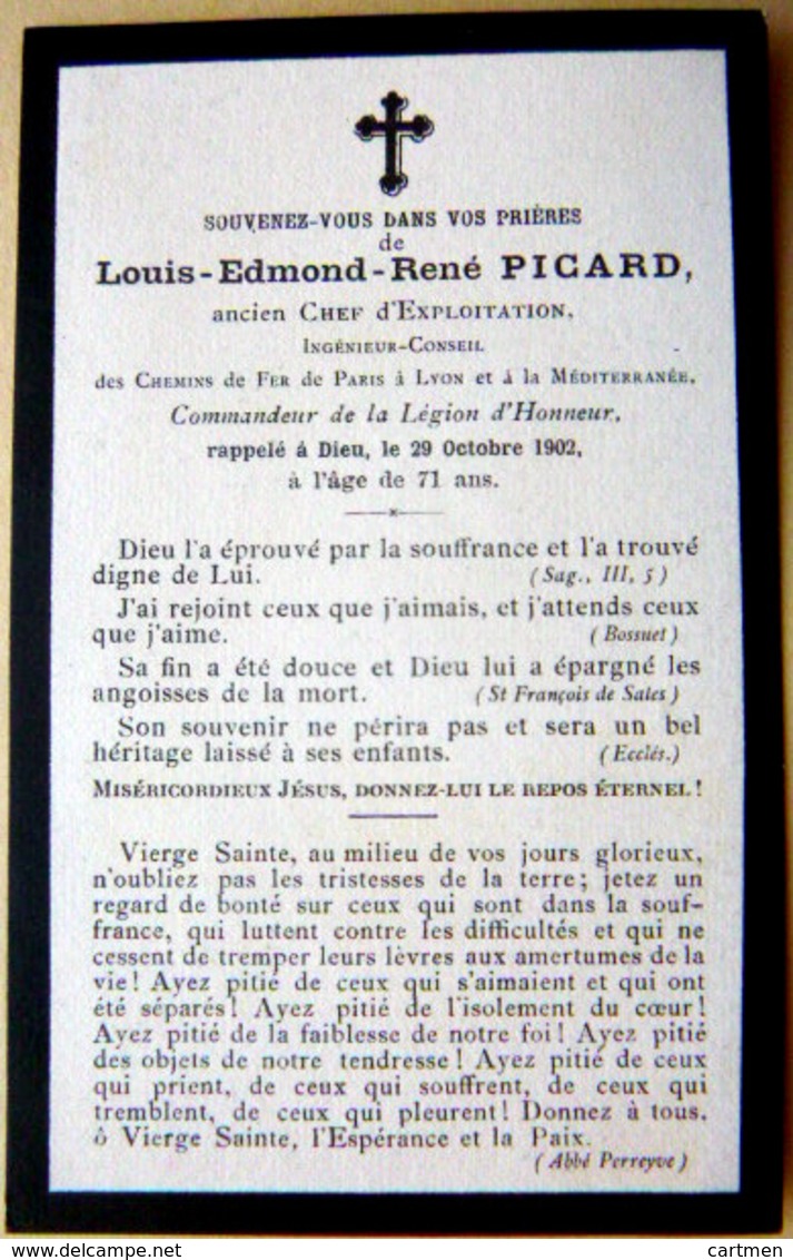 MEMORANDUM  SOUVENIR LOUIS EDMONT RENE PICARD  FAIRE PART DECES - Décès