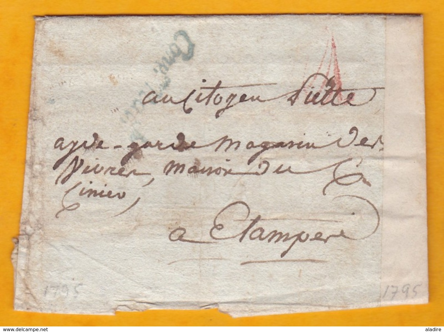 1795 - Convention  - Enveloppe Vers Etampes - Cursive CONVENTION NATIONALE - 1701-1800: Précurseurs XVIII