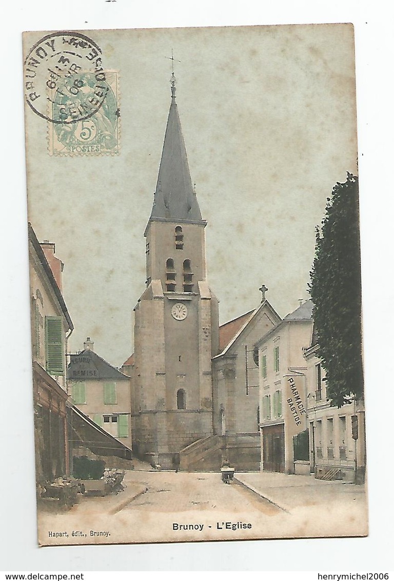 91 Essonne Brunoy L'église Pharmacie Bastide 1906 Ed Semi Aquarelle A Breger Paris - Brunoy