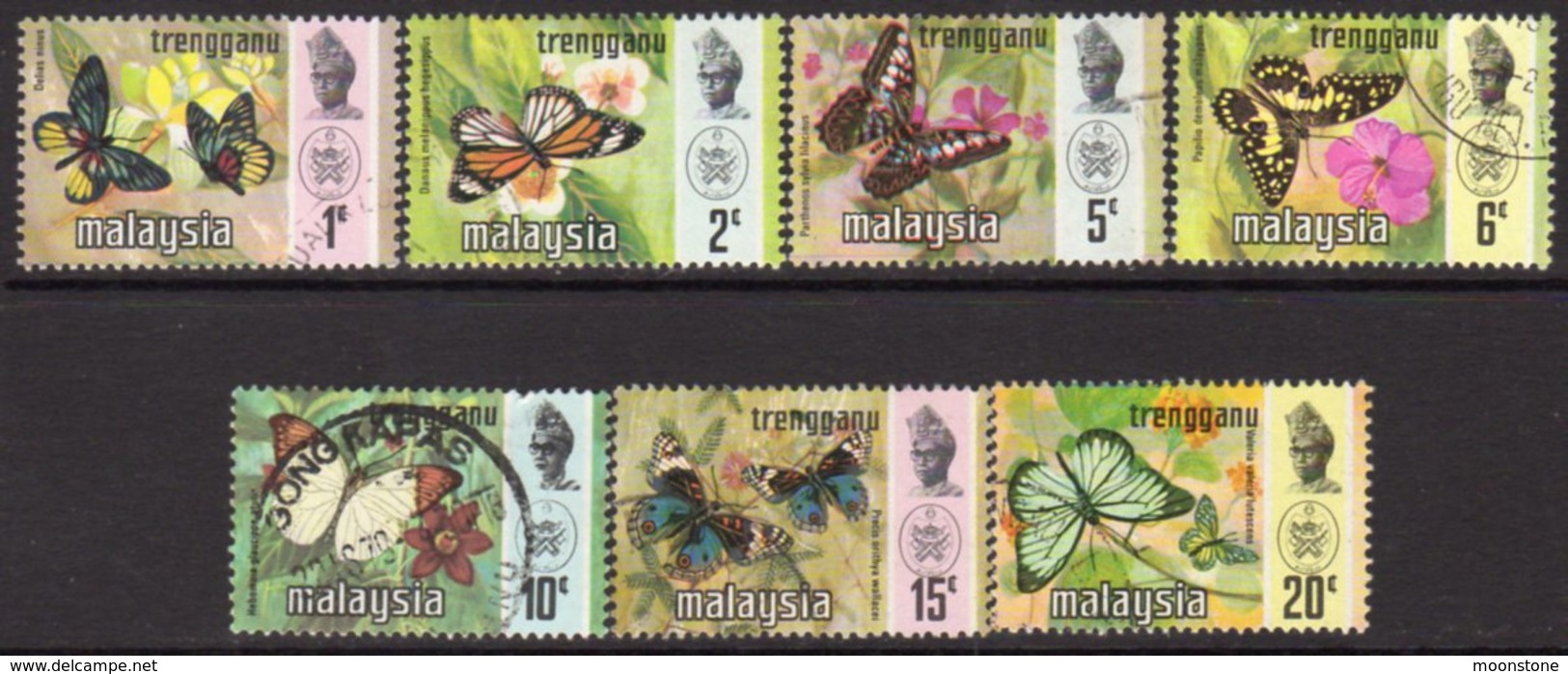 Malaysia Trengganu 1971 Butterflies Set Of 7, Litho Bradbury, Used, SG 110/6 - Malaysia (1964-...)