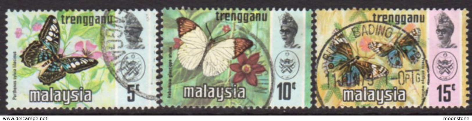 Malaysia Trengganu 1977-8 Butterflies Set Of 3, Gravure Harrison, Used, SG 116a/7a - Malaysia (1964-...)