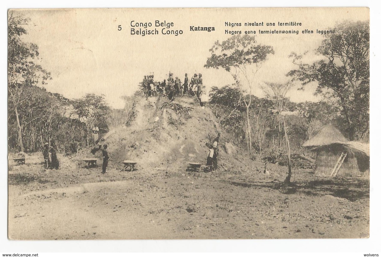 Belgisch Congo Belge Katanga Indigènes Nivelant Une Termitière Postkaart Termietenwoning Carte Postale EP 10c - Congo Belge